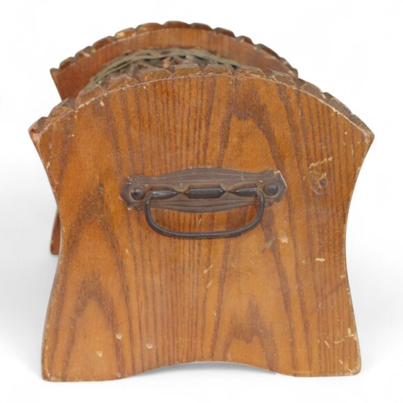 Vintage Rustic Wood & Metal Locking Trunk Jewelry Box With Bark Lid - Picture 2 of 7